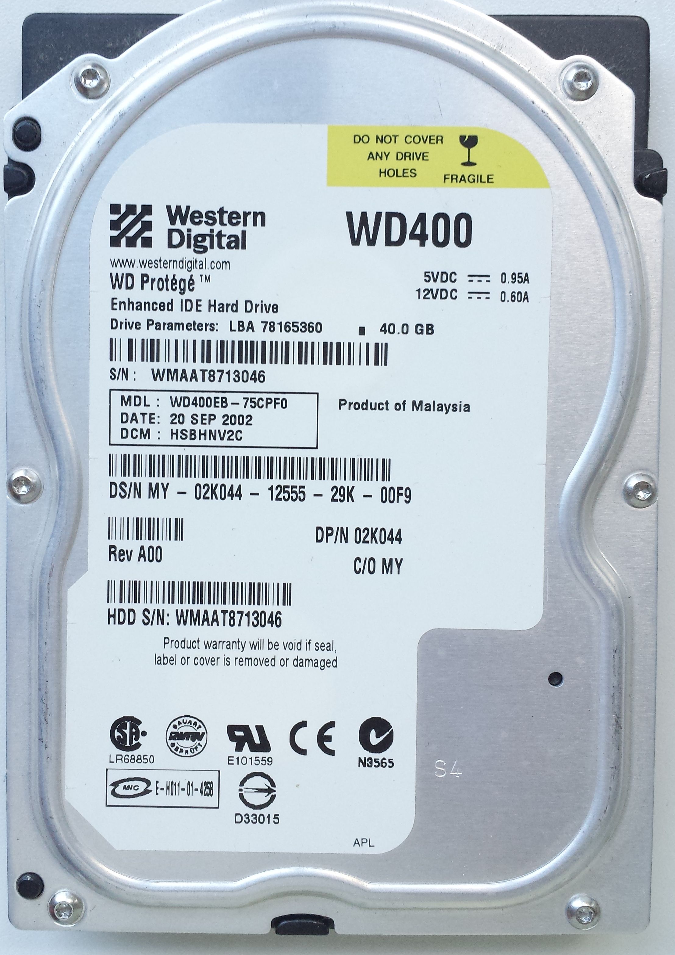 HDD PATA/100 3.5" 40GB / Western Digital Protege (WD400EB-75CPF0)